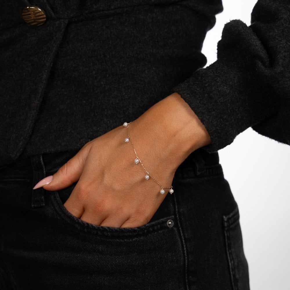 9ct Yellow Gold Pearl Trace Bracelet - 7"/7.5" - 0.5g
