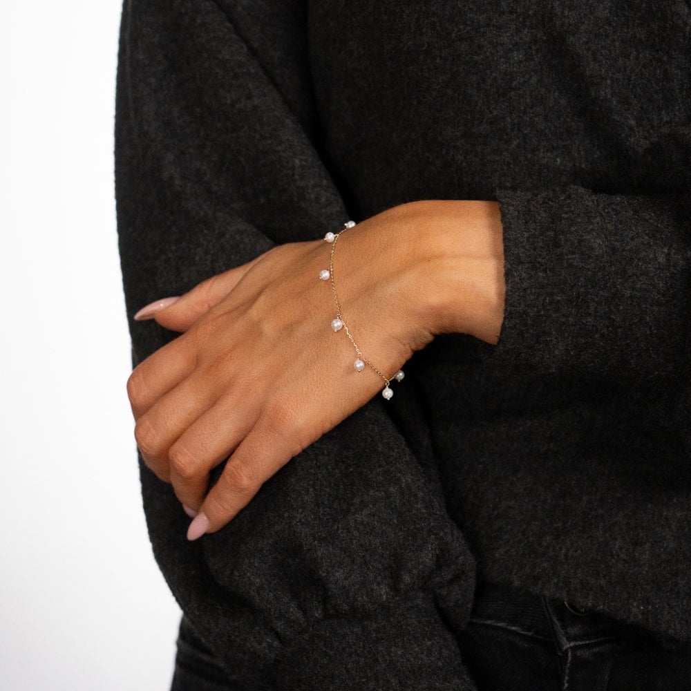 9ct Yellow Gold Pearl Trace Bracelet - 7"/7.5" - 0.5g