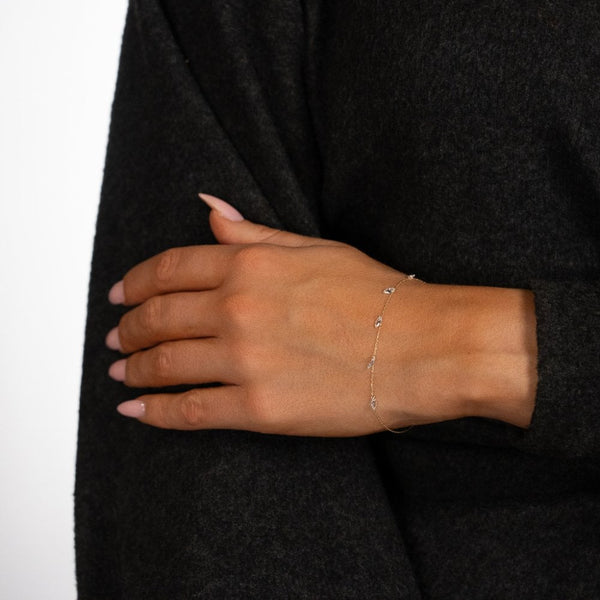 9ct Yellow Gold CZ Drop Trace Bracelet - 7/7.5" - 0.6g