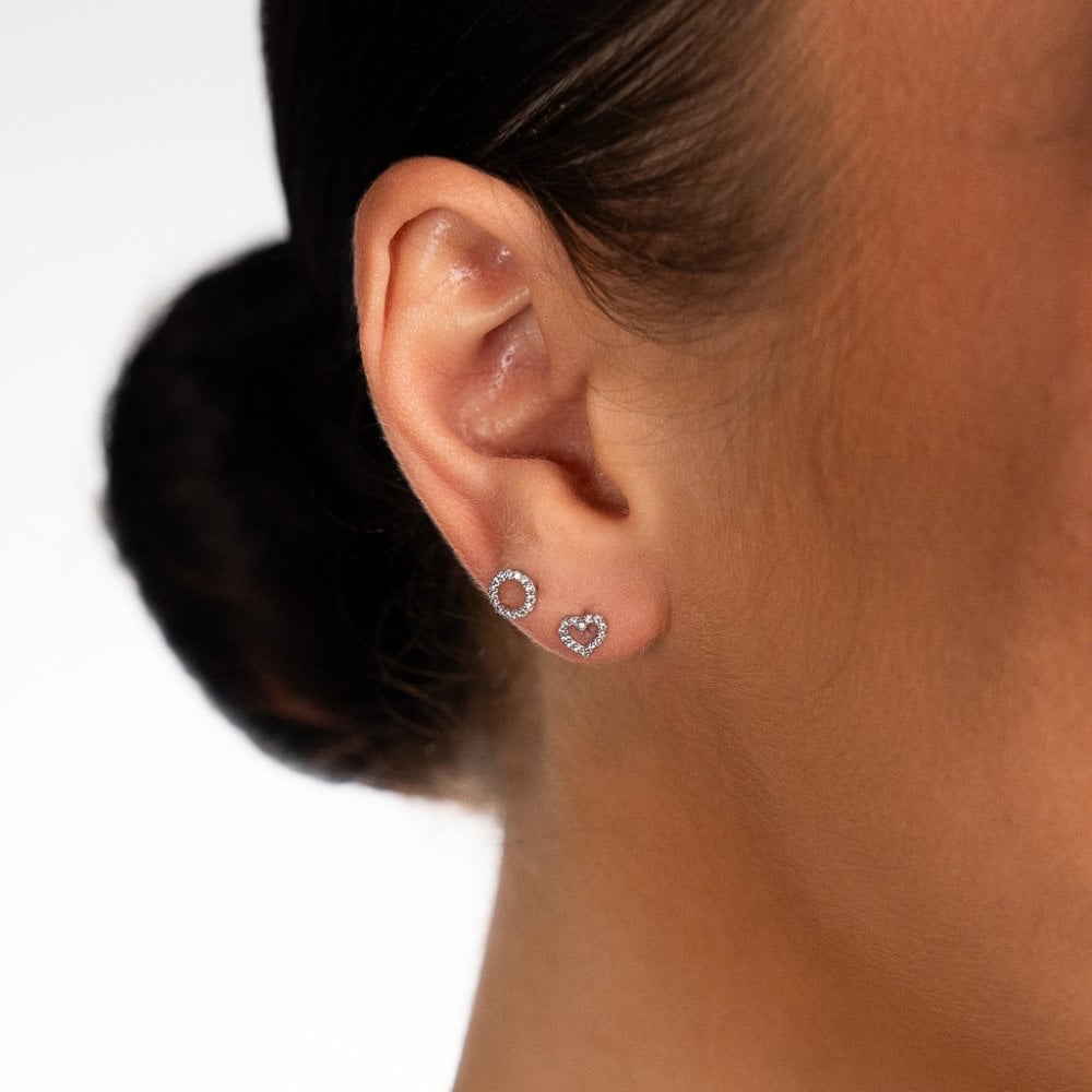 9ct White Gold CZ Open Heart Stud Earrings - 5x5mm - 0.4g