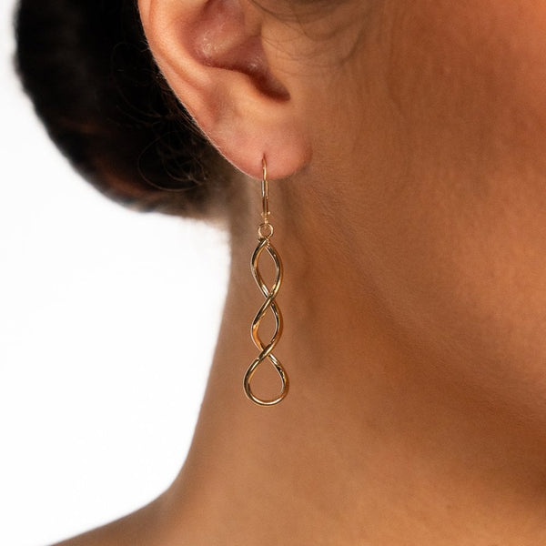 9ct Yellow Gold Twist Tube Drop Earrings - 12x38x12mm - 1.4g