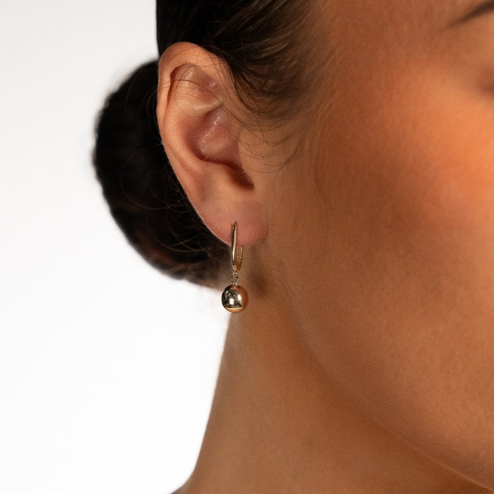 9ct Yellow Gold Ball & Hoop Drop Earrings - 8x26x9mm - 1.9g