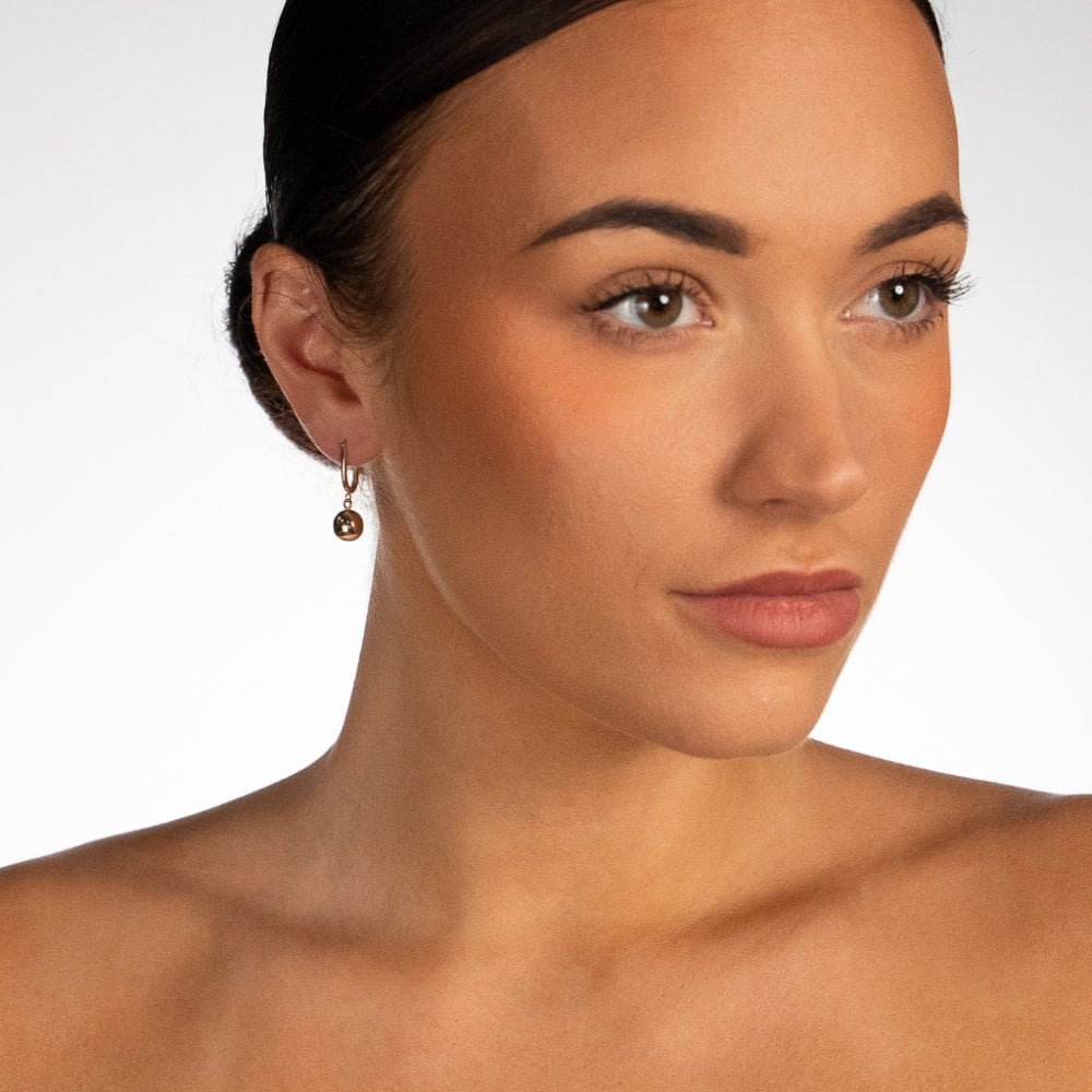 9ct Yellow Gold Ball & Hoop Drop Earrings - 8x26x9mm - 1.9g
