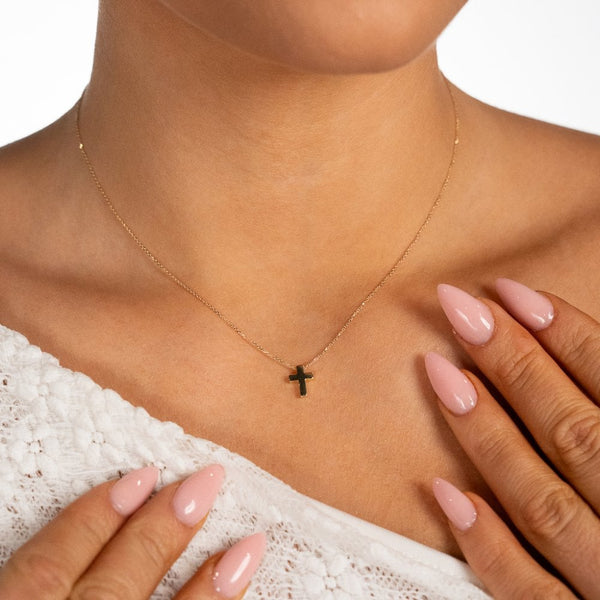 9ct Yellow Gold Plain Cross Pendant & Necklace - 16/18" - 1.7g