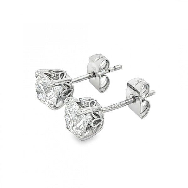 950 Platinum Diamond Stud Earrings - 6x6mm - 2.02ct