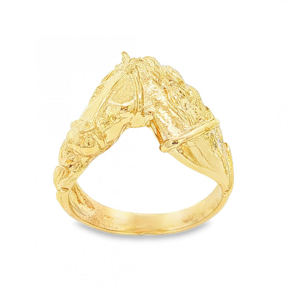 9ct Yellow Gold Horse Head Ring - Size V - 17mm