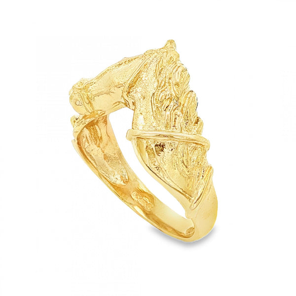 9ct Yellow Gold Horse Head Ring - Size V - 17mm