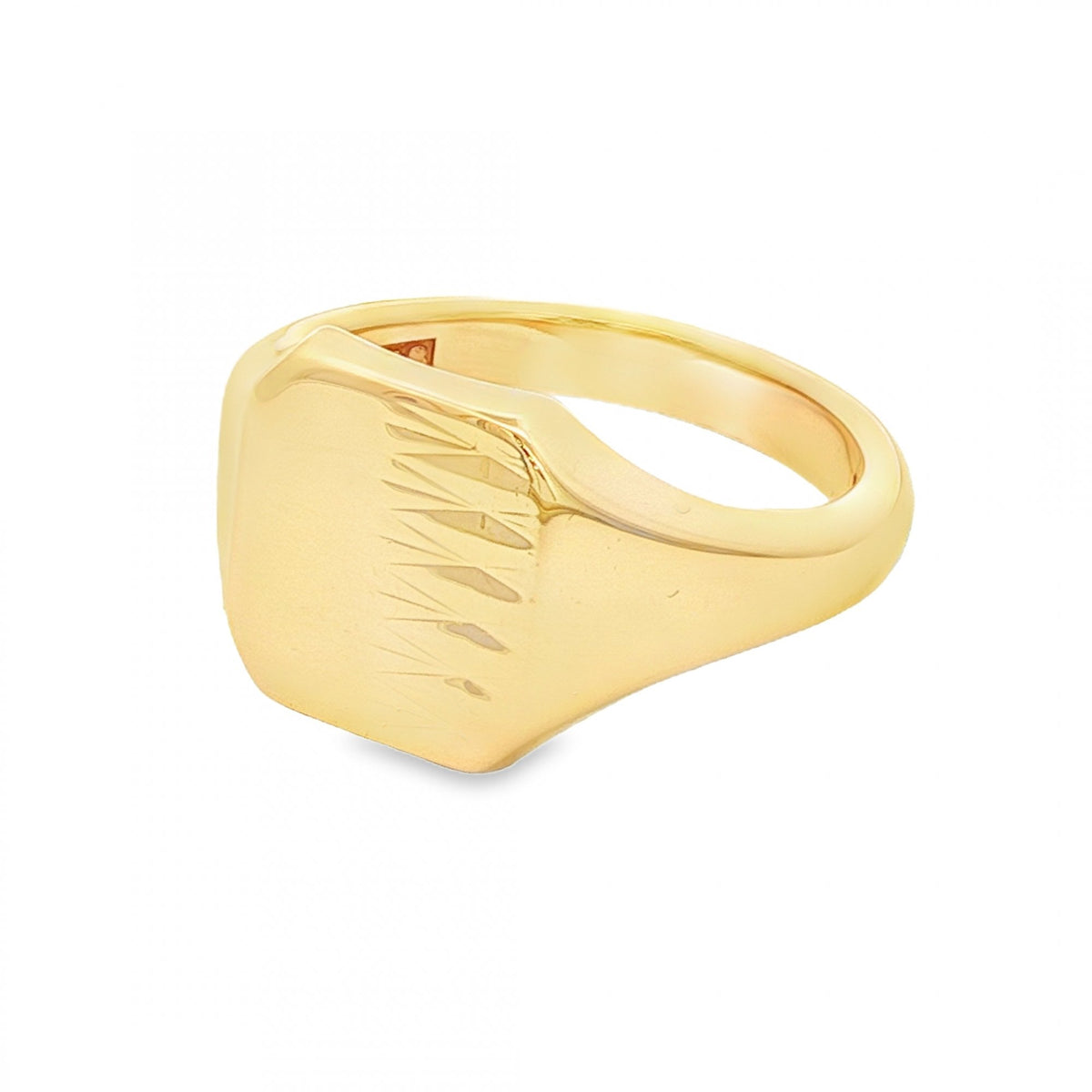 9ct Yellow Gold Diamond-Patterned Cushion Signet Ring - 14mm