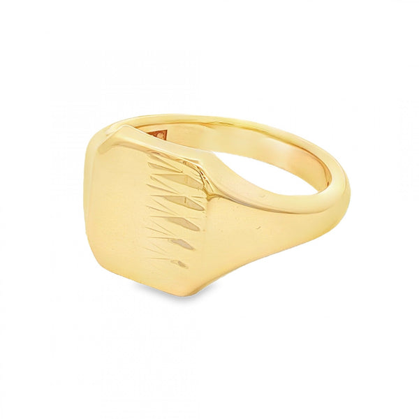 9ct Yellow Gold Diamond-Patterned Cushion Signet Ring - 14mm