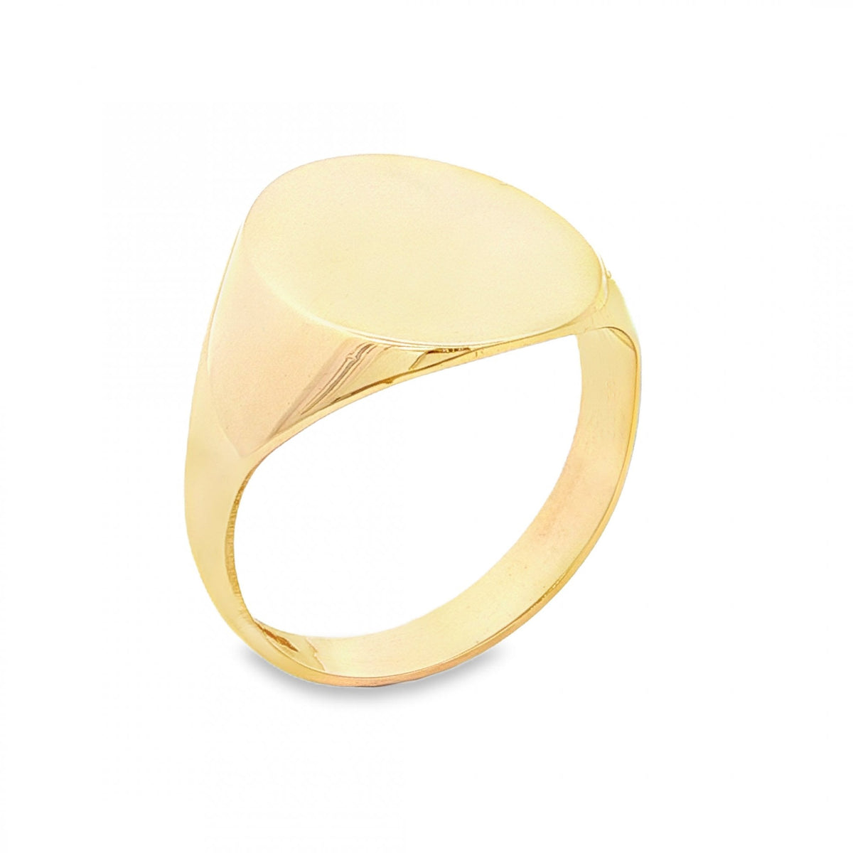 9ct Yellow Gold Plain Oval Signet Ring - Size V - 18mm