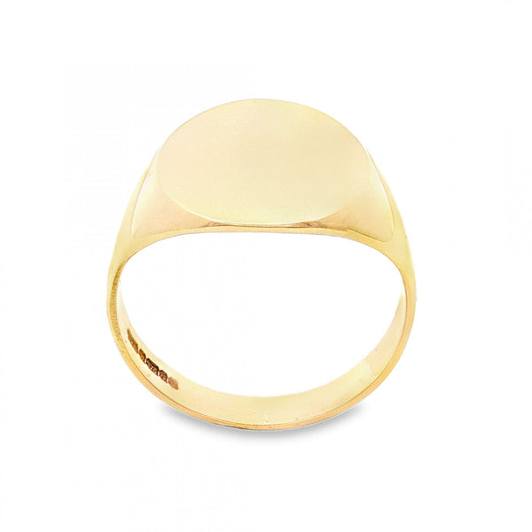 9ct Yellow Gold Plain Oval Signet Ring - Size V - 18mm