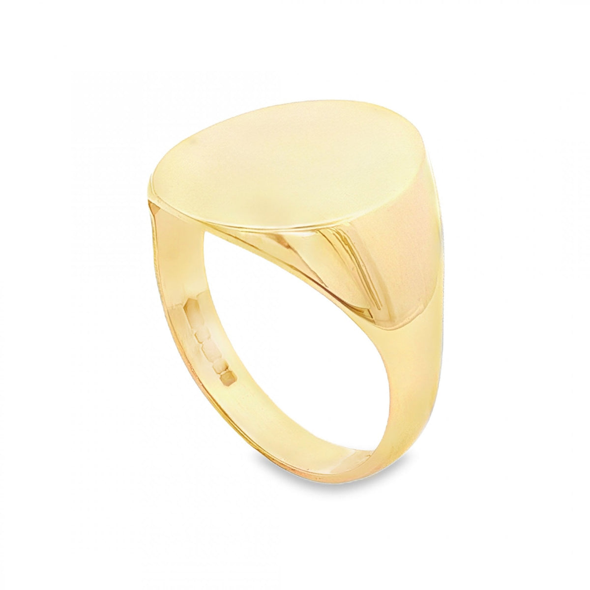 9ct Yellow Gold Plain Oval Signet Ring - Size V - 18mm