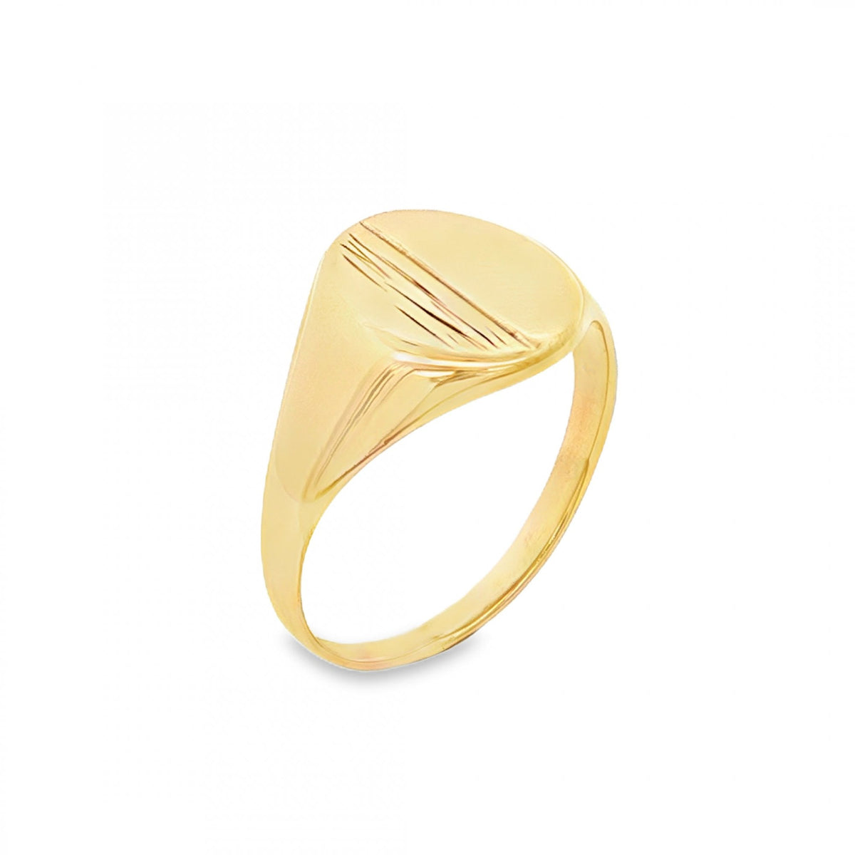 9ct Yellow Gold Bark-Engraved Oval Signet Ring - Size T - 13mm