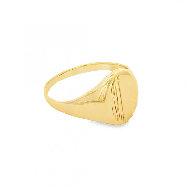 9ct Yellow Gold Bark-Engraved Oval Signet Ring - Size T - 13mm