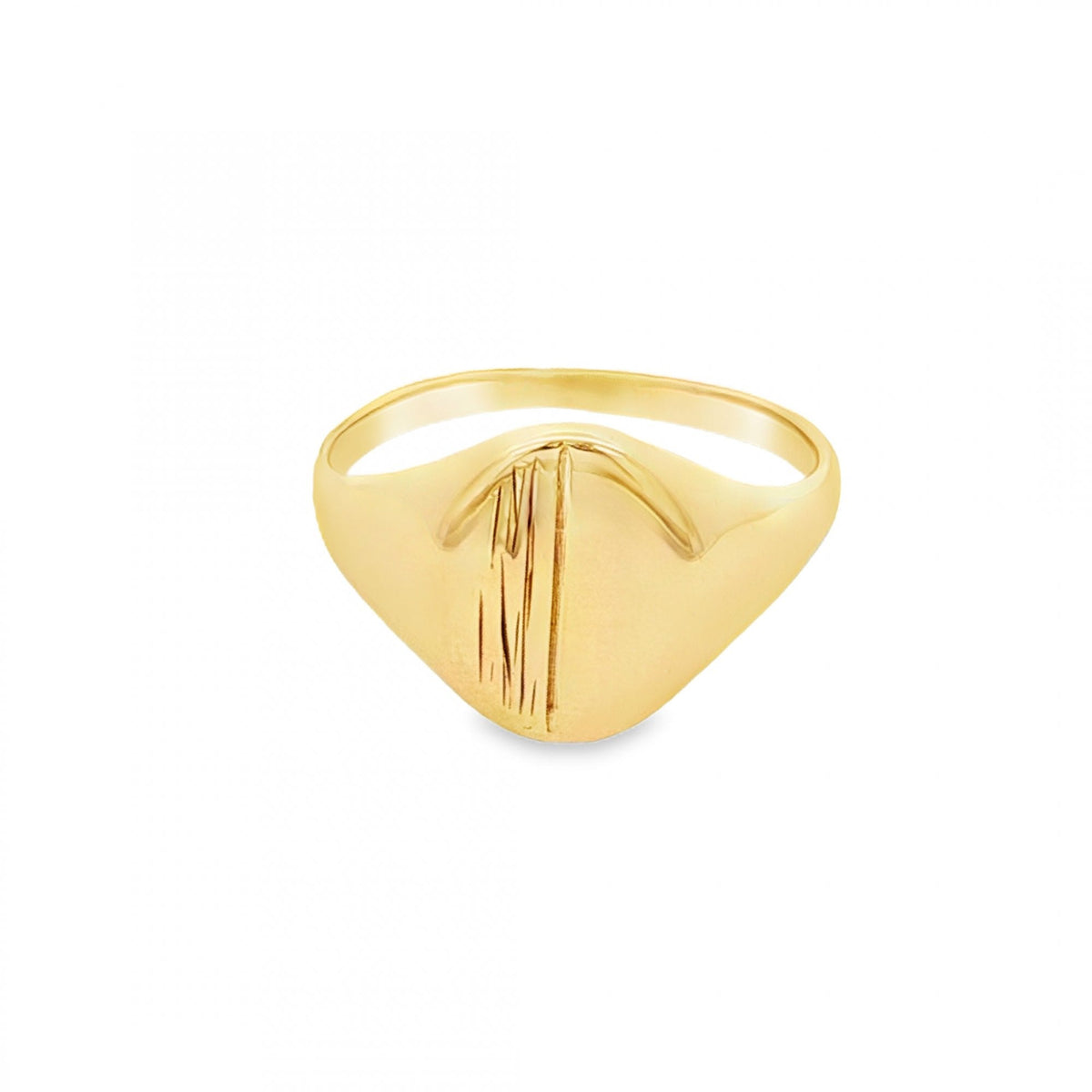 9ct Yellow Gold Bark-Engraved Oval Signet Ring - Size T - 13mm