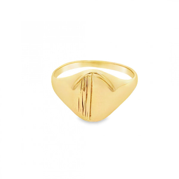9ct Yellow Gold Bark-Engraved Oval Signet Ring - Size T - 13mm