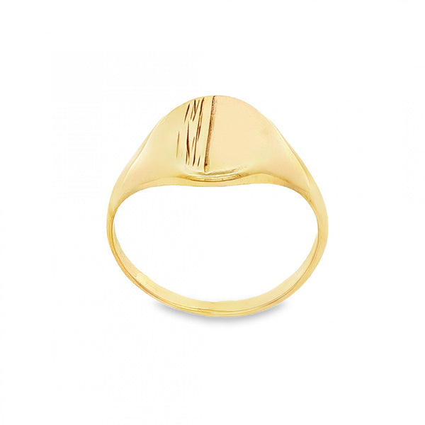 9ct Yellow Gold Bark-Engraved Oval Signet Ring - Size T - 13mm