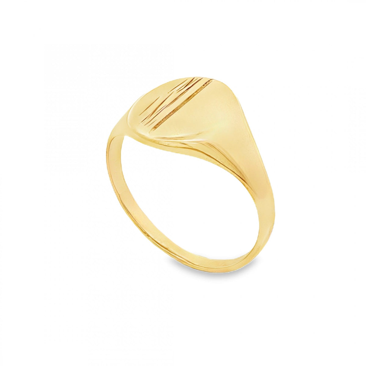 9ct Yellow Gold Bark-Engraved Oval Signet Ring - Size T - 13mm