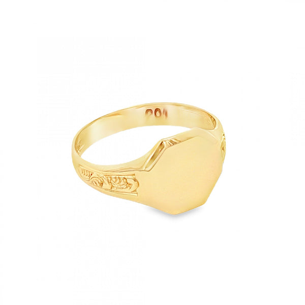 9ct Yellow Gold Octagon Signet Ring - Size S - 11mm