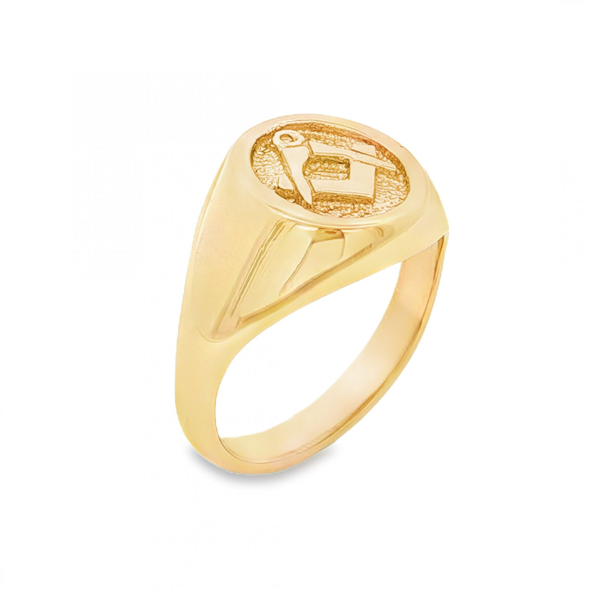 9ct Yellow Gold Oval Masonic Signet Ring - Size S½ - 14mm