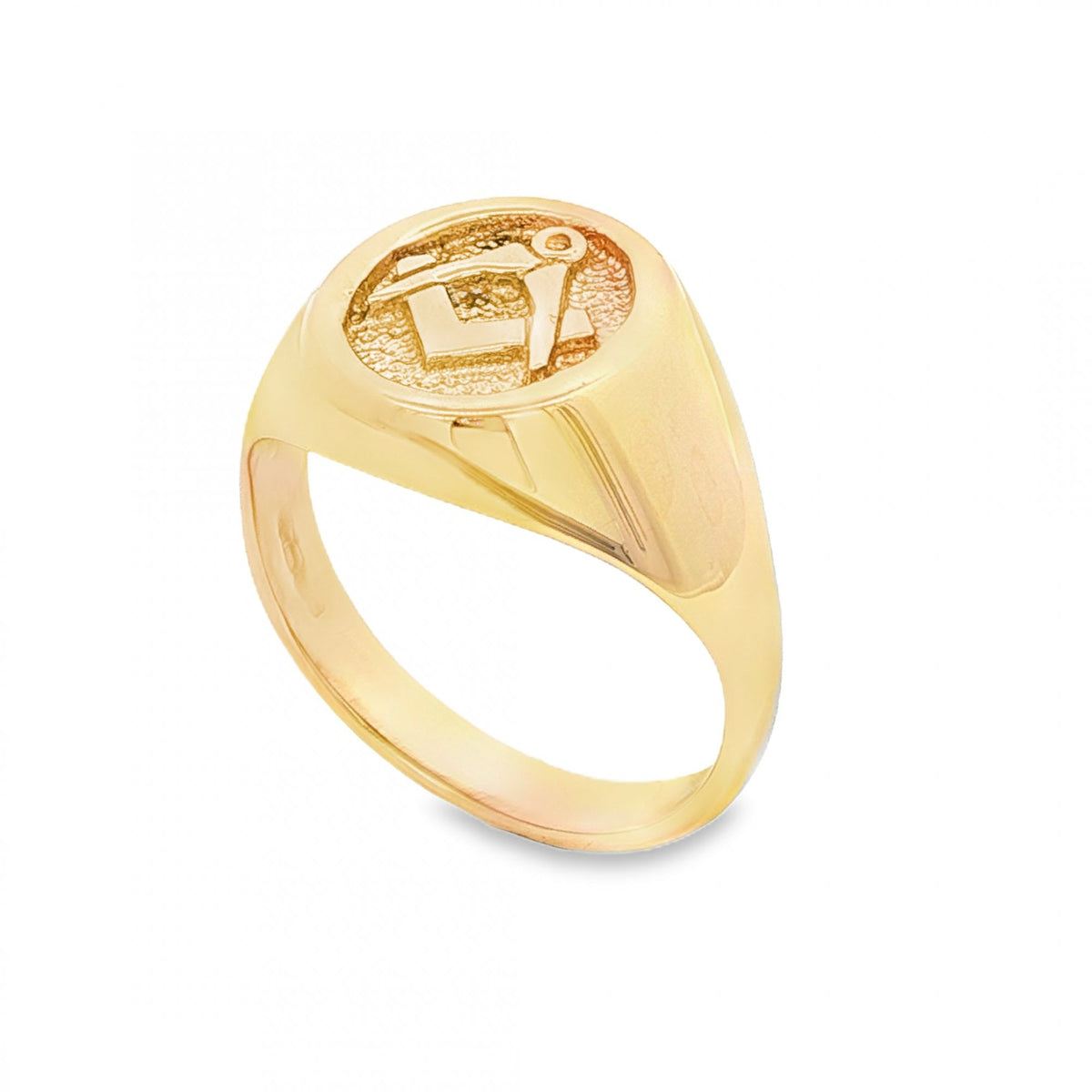 9ct Yellow Gold Oval Masonic Signet Ring - Size S½ - 14mm