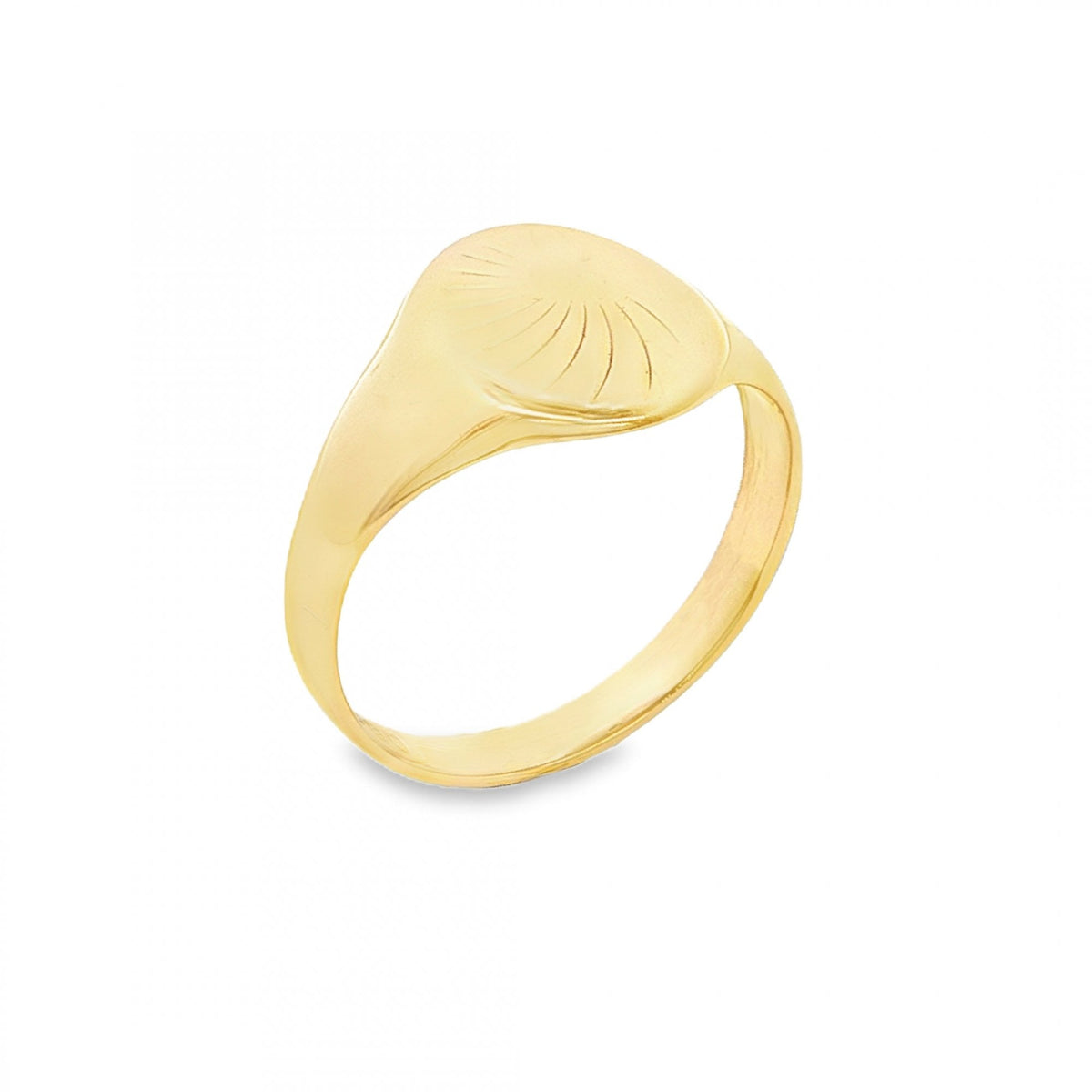 9ct Yellow Gold Sunburst Oval Signet Ring - Size P - 12mm