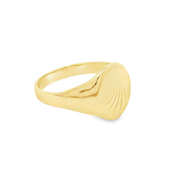 9ct Yellow Gold Sunburst Oval Signet Ring - Size P - 12mm