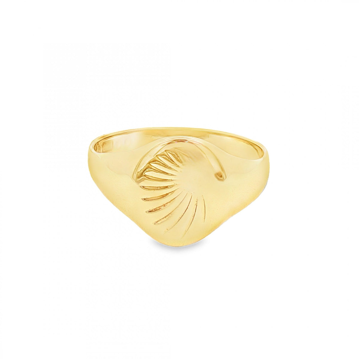9ct Yellow Gold Sunburst Oval Signet Ring - Size P - 12mm