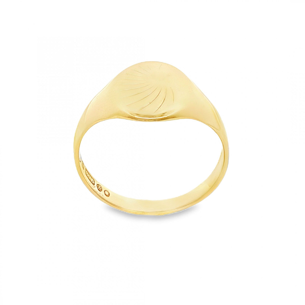 9ct Yellow Gold Sunburst Oval Signet Ring - Size P - 12mm
