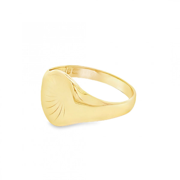 9ct Yellow Gold Sunburst Oval Signet Ring - Size P - 12mm