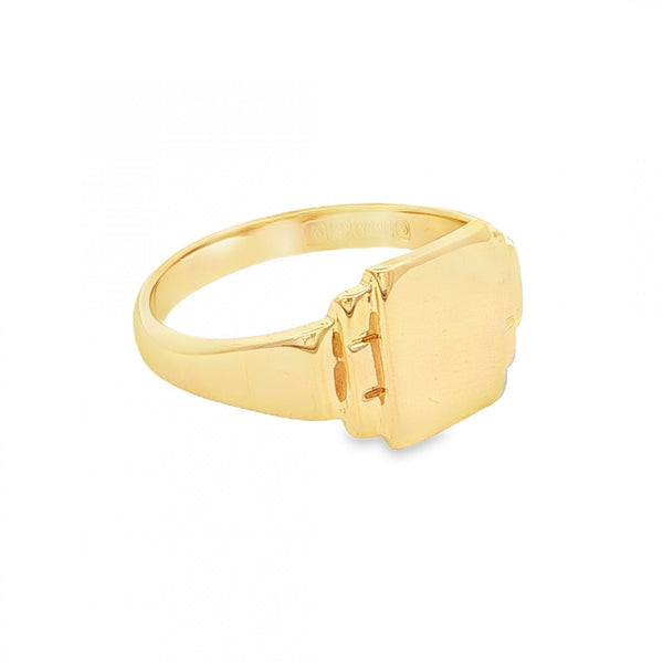 9ct Yellow Gold Rectangular Signet Ring - Size T - 11mm