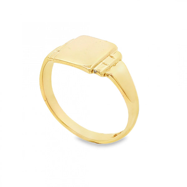 9ct Yellow Gold Rectangular Signet Ring - Size T - 11mm