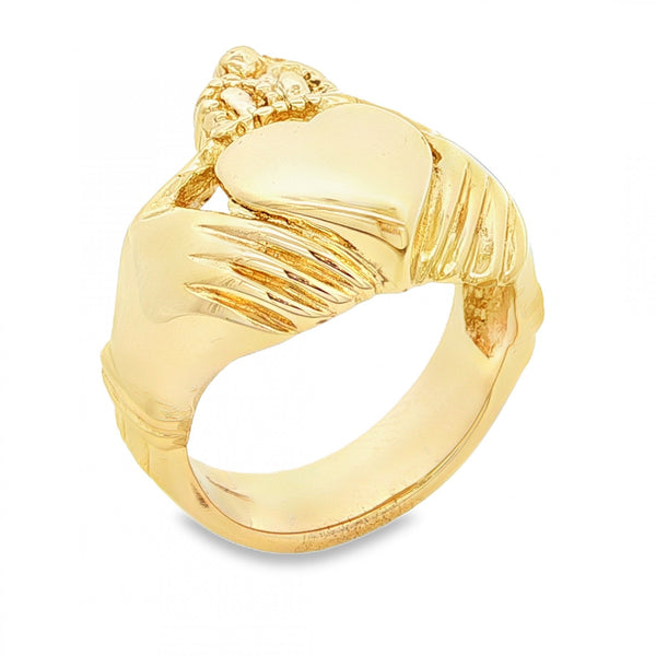 9ct Yellow Gold Heavy Claddagh Ring - Size Z½ - 23mm