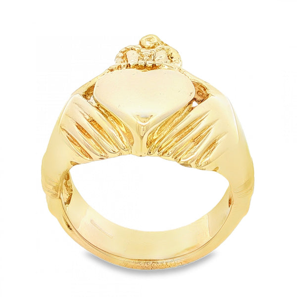 9ct Yellow Gold Heavy Claddagh Ring - Size Z½ - 23mm