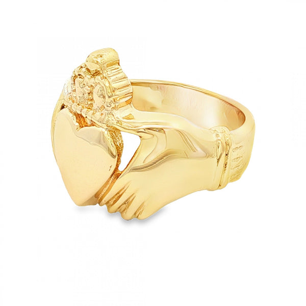 9ct Yellow Gold Heavy Claddagh Ring - Size Z½ - 23mm