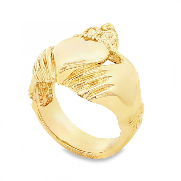 9ct Yellow Gold Heavy Claddagh Ring - Size Z½ - 23mm