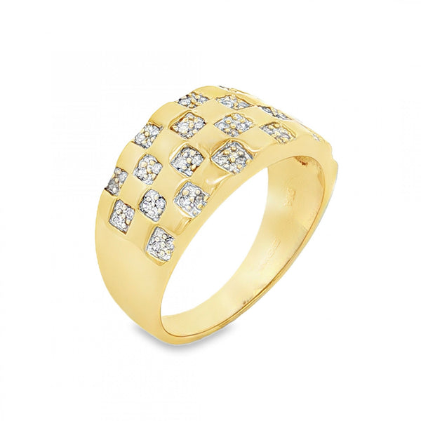 9ct Yellow Gold Diamond Checkered Band - Size U - 0.25ct