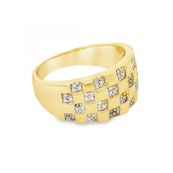 9ct Yellow Gold Diamond Checkered Band - Size U - 0.25ct