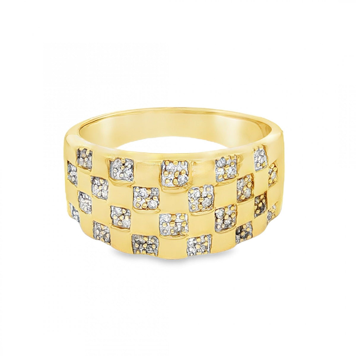 9ct Yellow Gold Diamond Checkered Band - Size U - 0.25ct