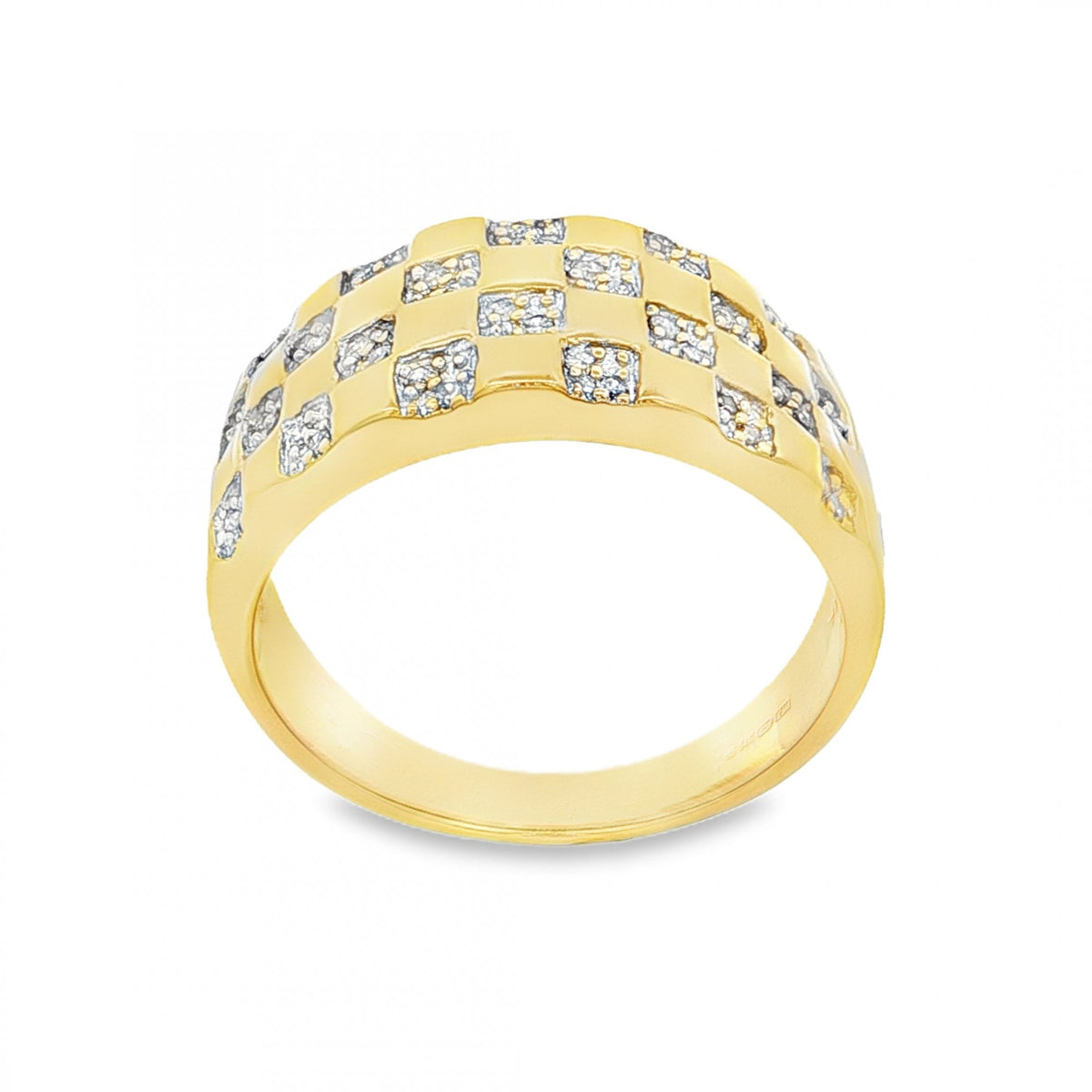 9ct Yellow Gold Diamond Checkered Band - Size U - 0.25ct