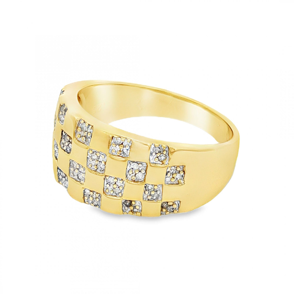 9ct Yellow Gold Diamond Checkered Band - Size U - 0.25ct