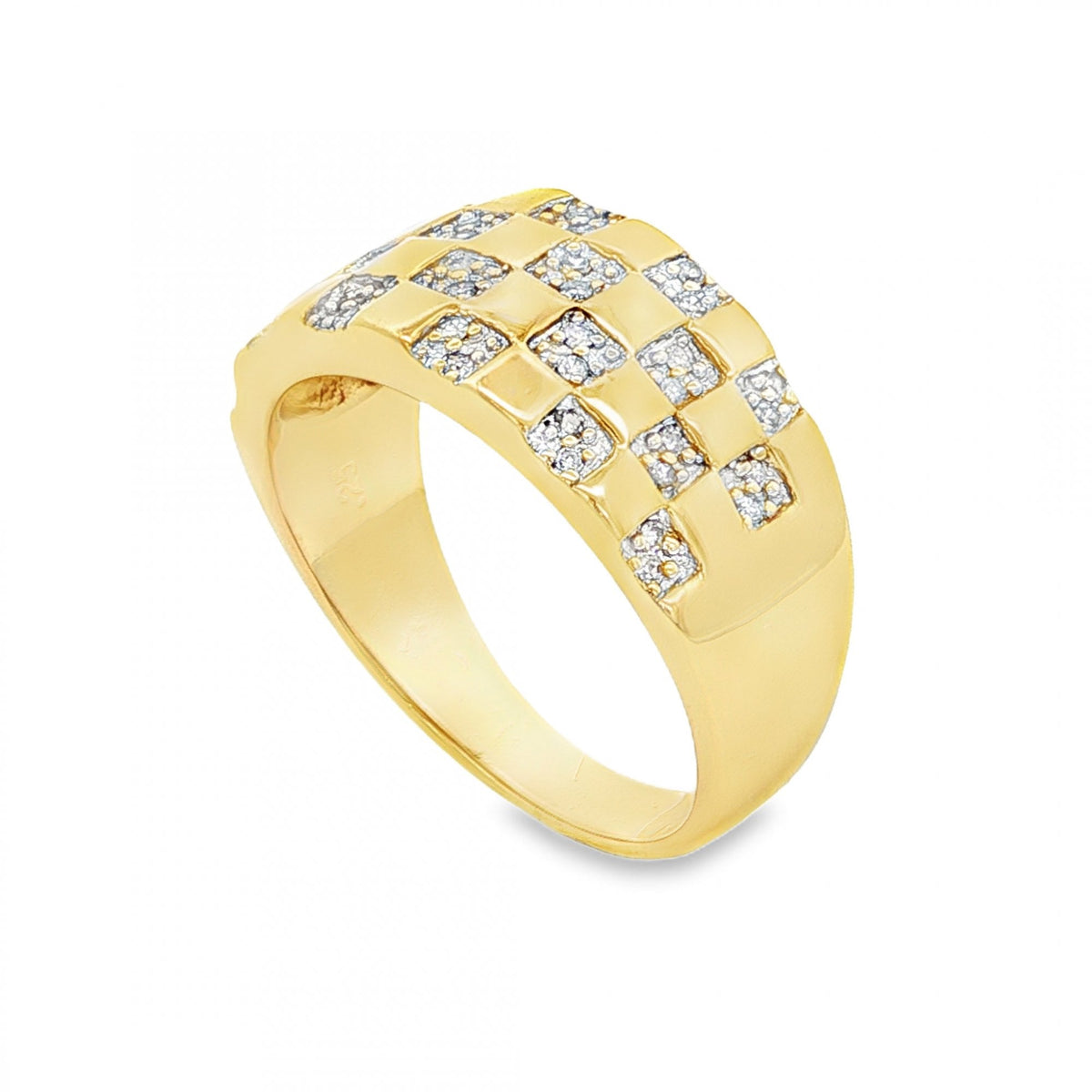 9ct Yellow Gold Diamond Checkered Band - Size U - 0.25ct