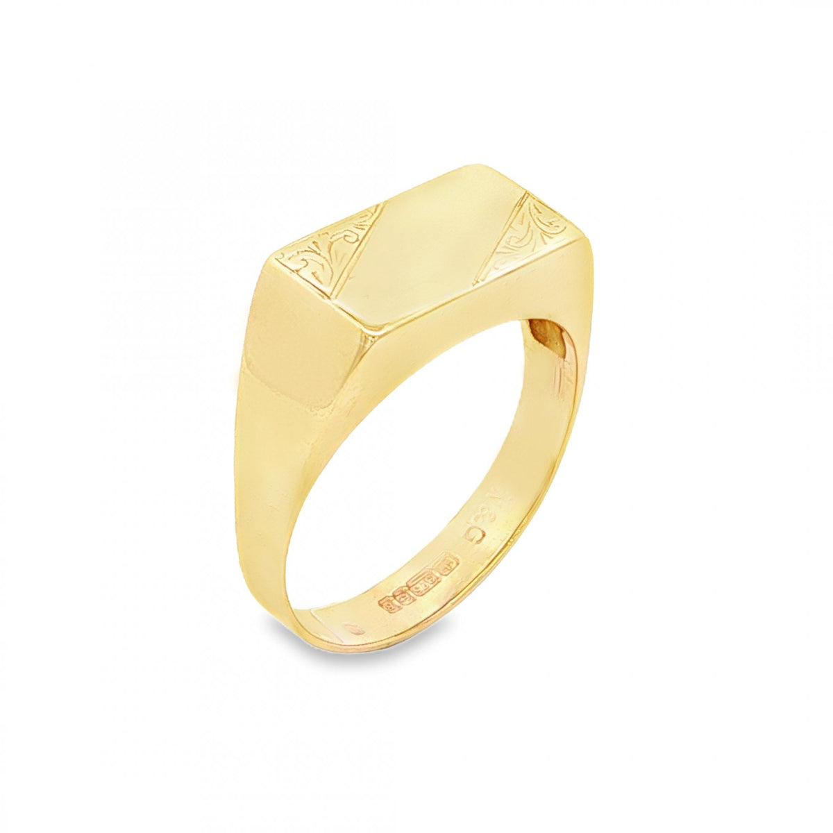 9ct Yellow Gold Rectangular Signet Ring - Size O - 7x13mm