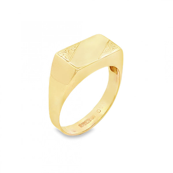 9ct Yellow Gold Rectangular Signet Ring - Size O - 7x13mm