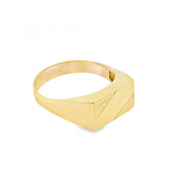 9ct Yellow Gold Rectangular Signet Ring - Size O - 7x13mm