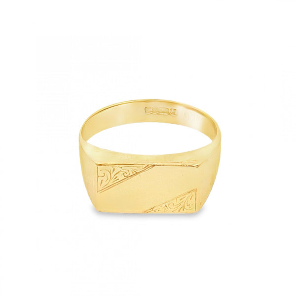 9ct Yellow Gold Rectangular Signet Ring - Size O - 7x13mm