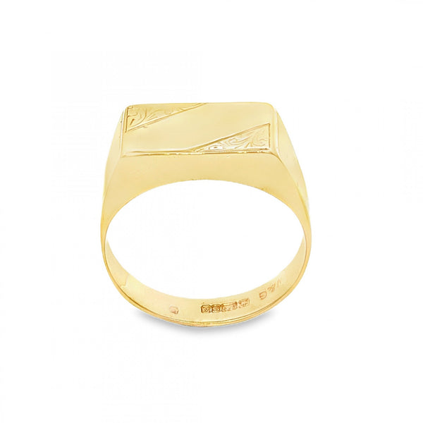 9ct Yellow Gold Rectangular Signet Ring - Size O - 7x13mm