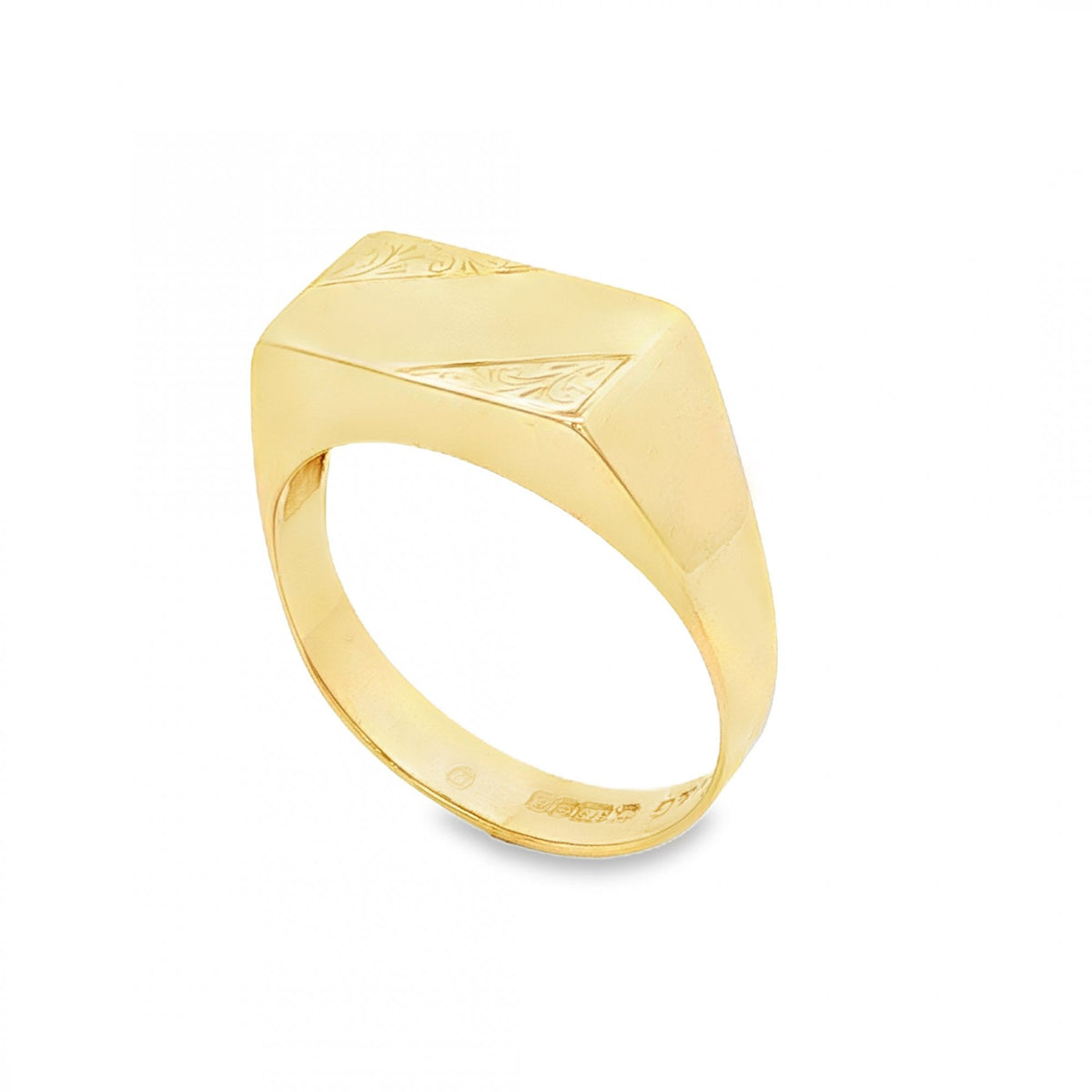 9ct Yellow Gold Rectangular Signet Ring - Size O - 7x13mm