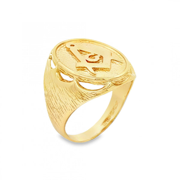 9ct Yellow Gold Oval Masonic Signet Ring - Size P - 20mm