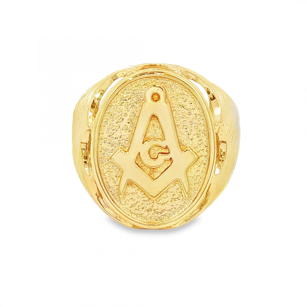 9ct Yellow Gold Oval Masonic Signet Ring - Size P - 20mm